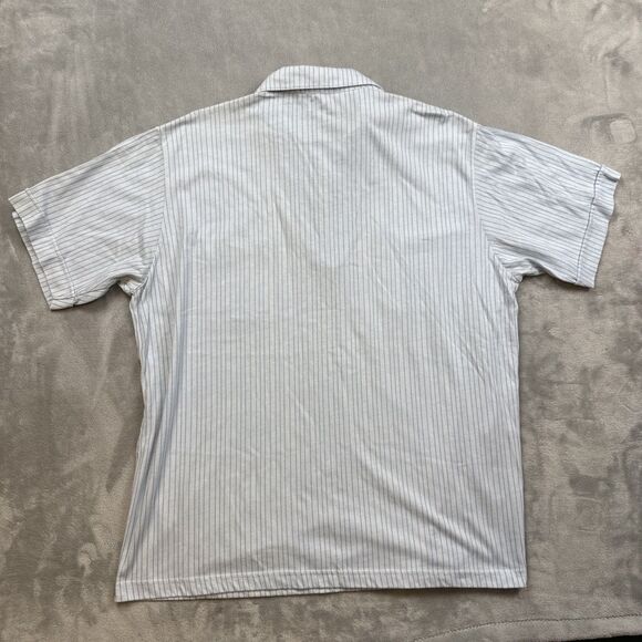 Vintage Haband Mens L Zip Front Shirt Blue Stripe 70s 80s Rockabilly Retro - Picture 7 of 7